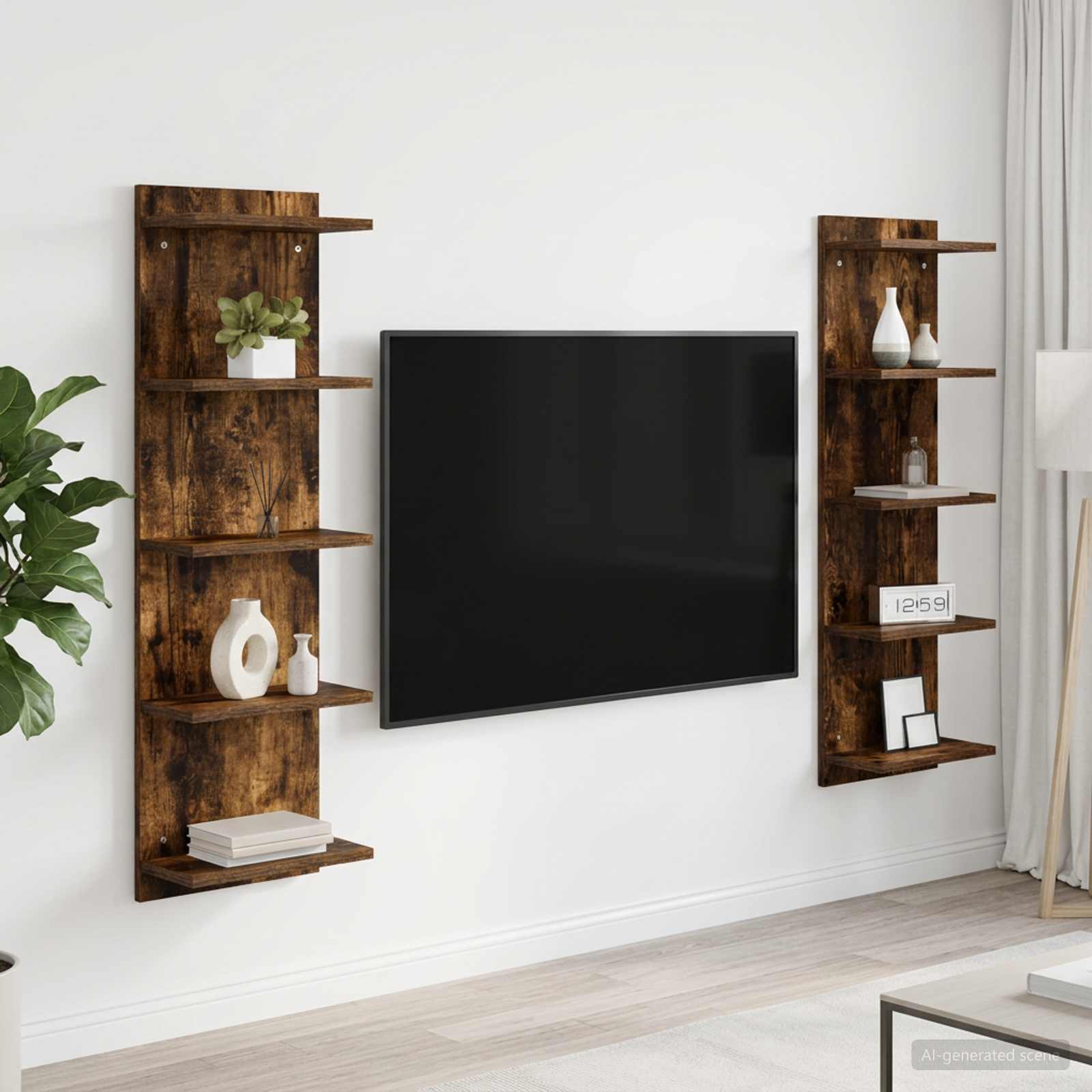 Polica na zidu 2 kom. Dimljeni hrast 30 x 15 x 100 cm