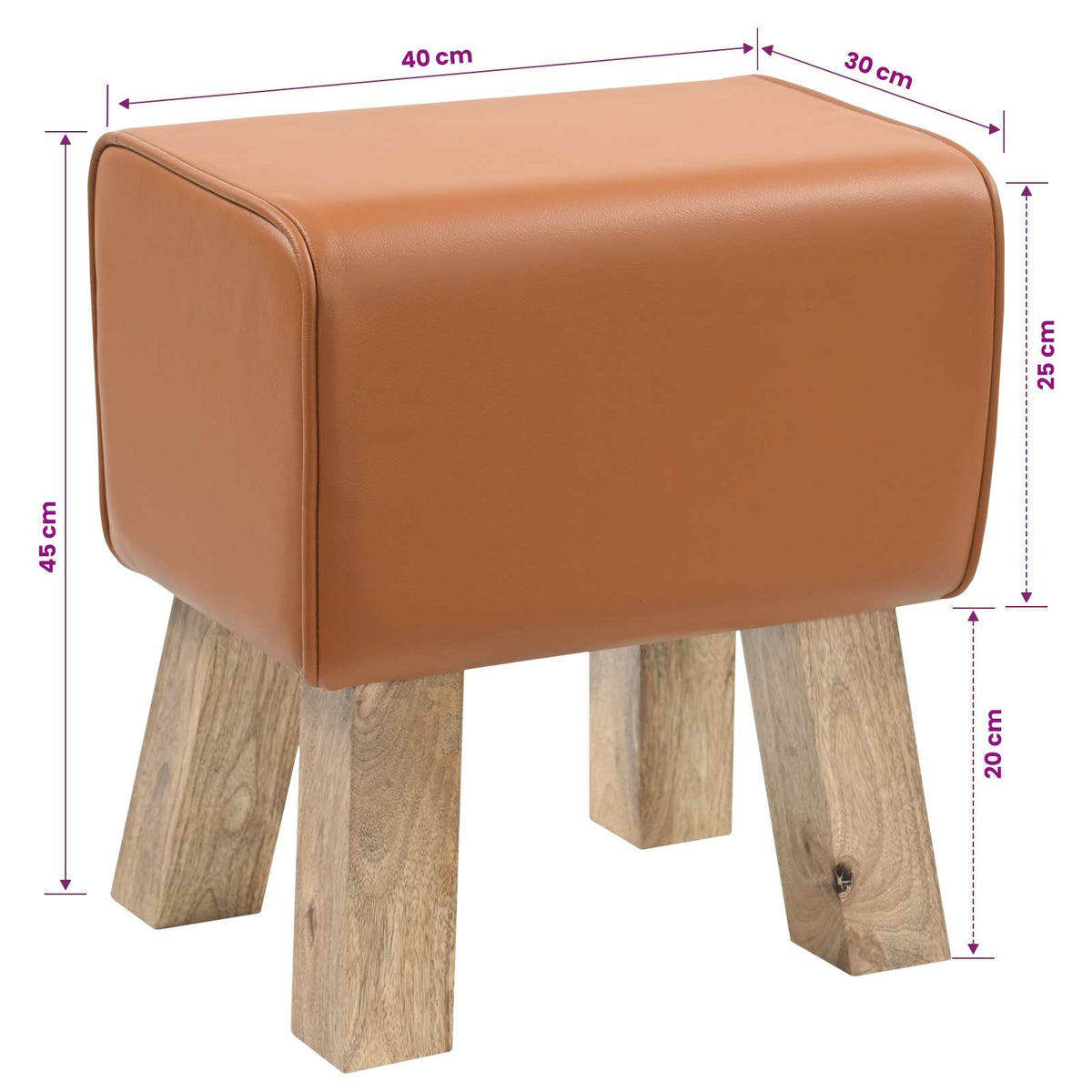 klupa 40 x 30 x 45 cm Prava koža Smeđa
