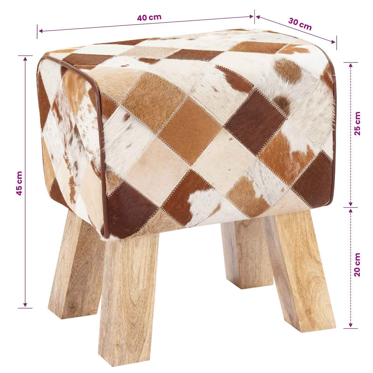 klupa 40 x 30 x 45 cm Prava koža Smeđi patchwork