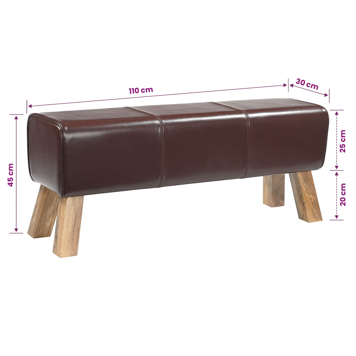 klupa 110 x 30 x 45 cm Prava koža Tamno smeđa
