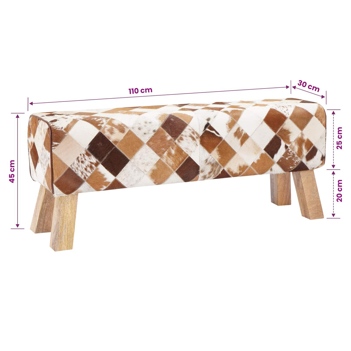klupa 110 x 30 x 45 cm Prava koža Smeđi patchwork