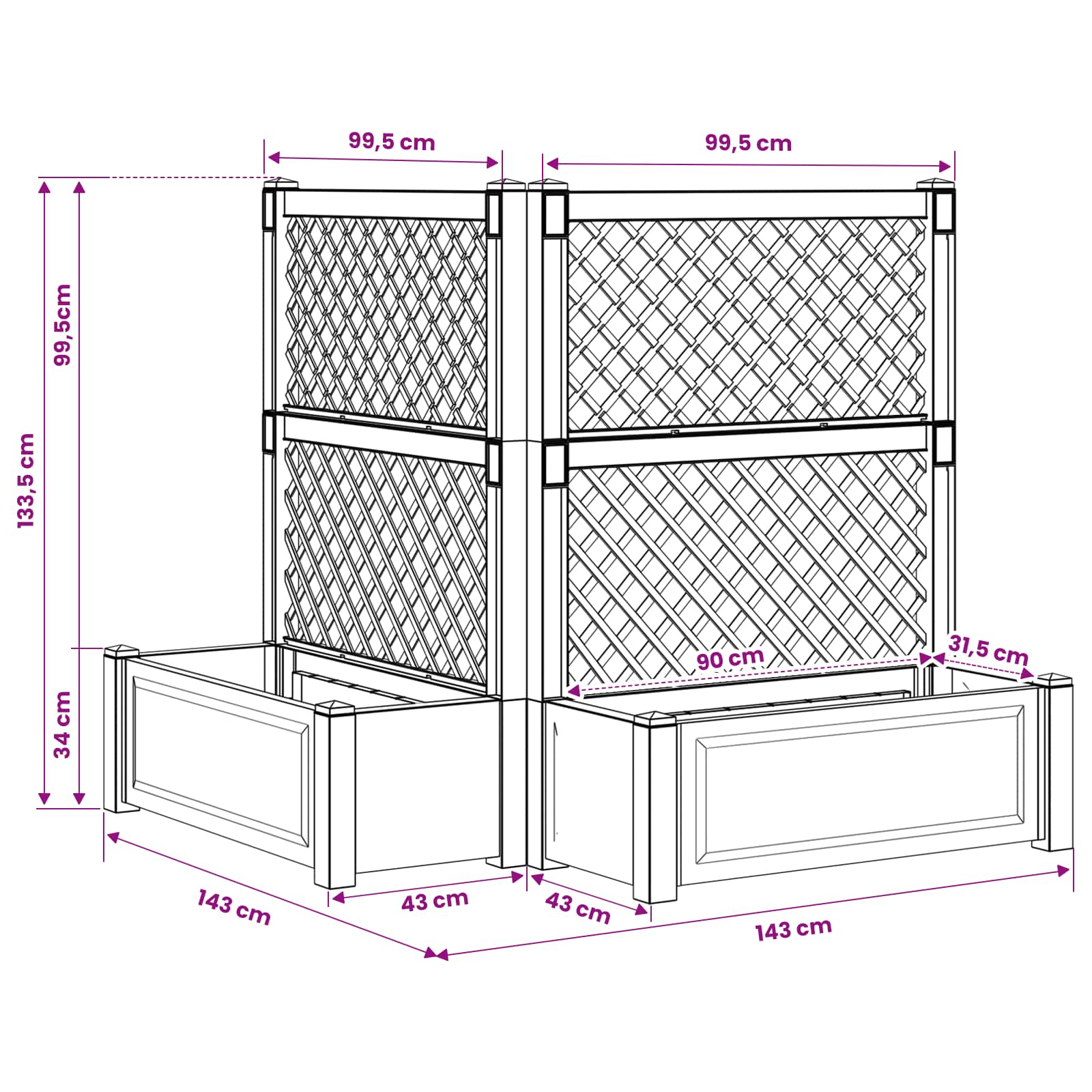 Velika s osvrtom 2 pcs Siva 143 x 143 x 133,5 cm PP