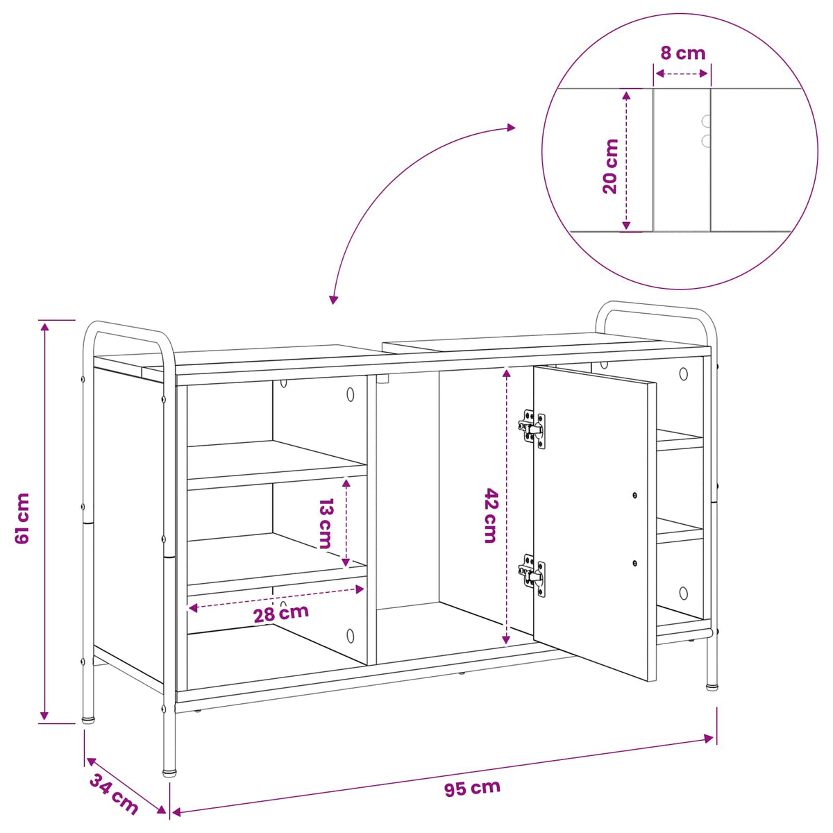 Kupaonski ormar Crni hrast 95 x 34 x 61 cm Konstruirano drvo