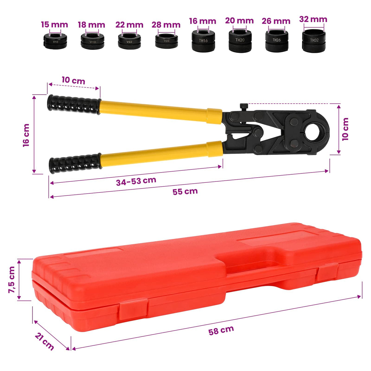 Hidraulični alat za stezanje cijevi 30 kN TH16-32 mm V15-28 mm