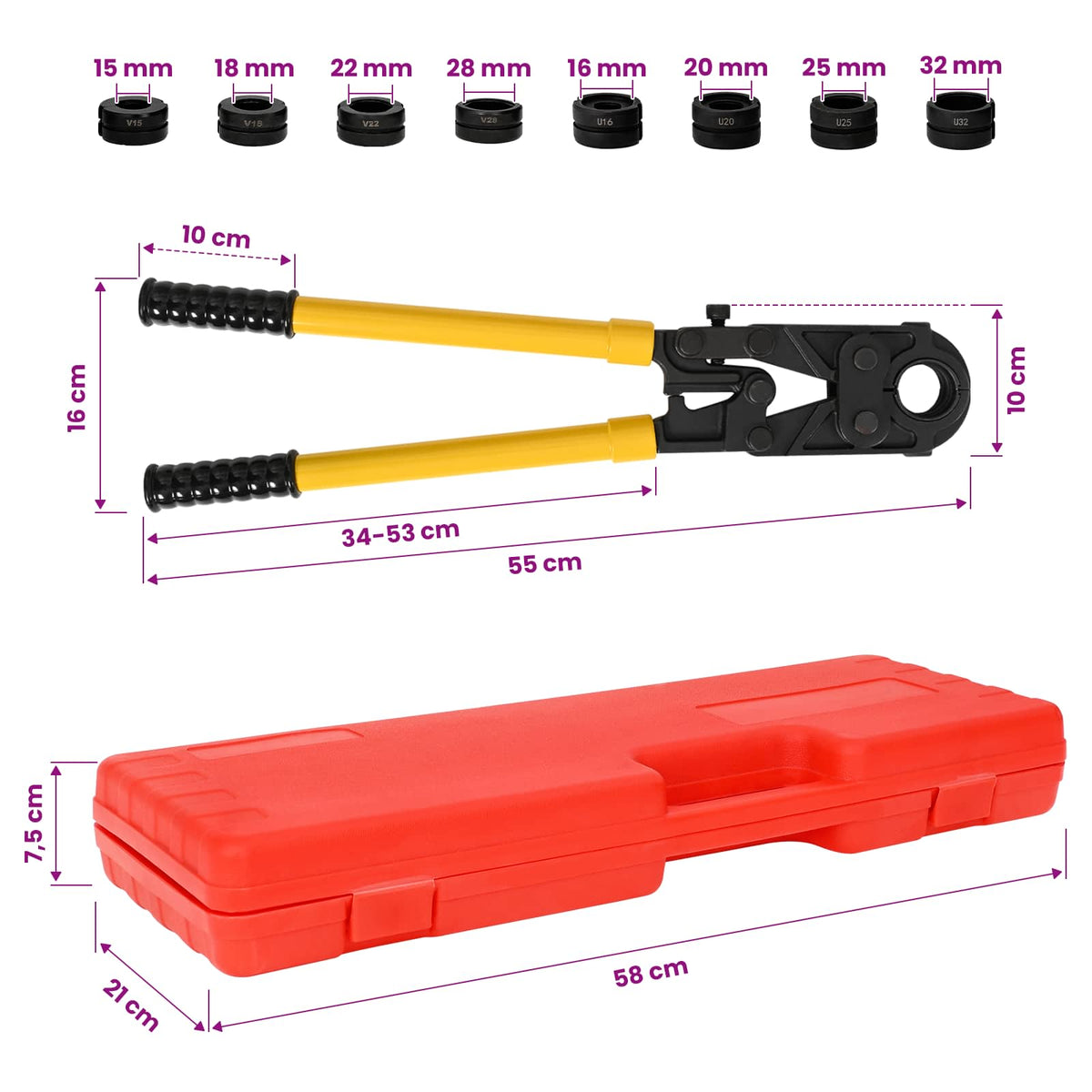 Hidraulični alat za stezanje cijevi 30 kN TH16-32 mm V15-28 mm
