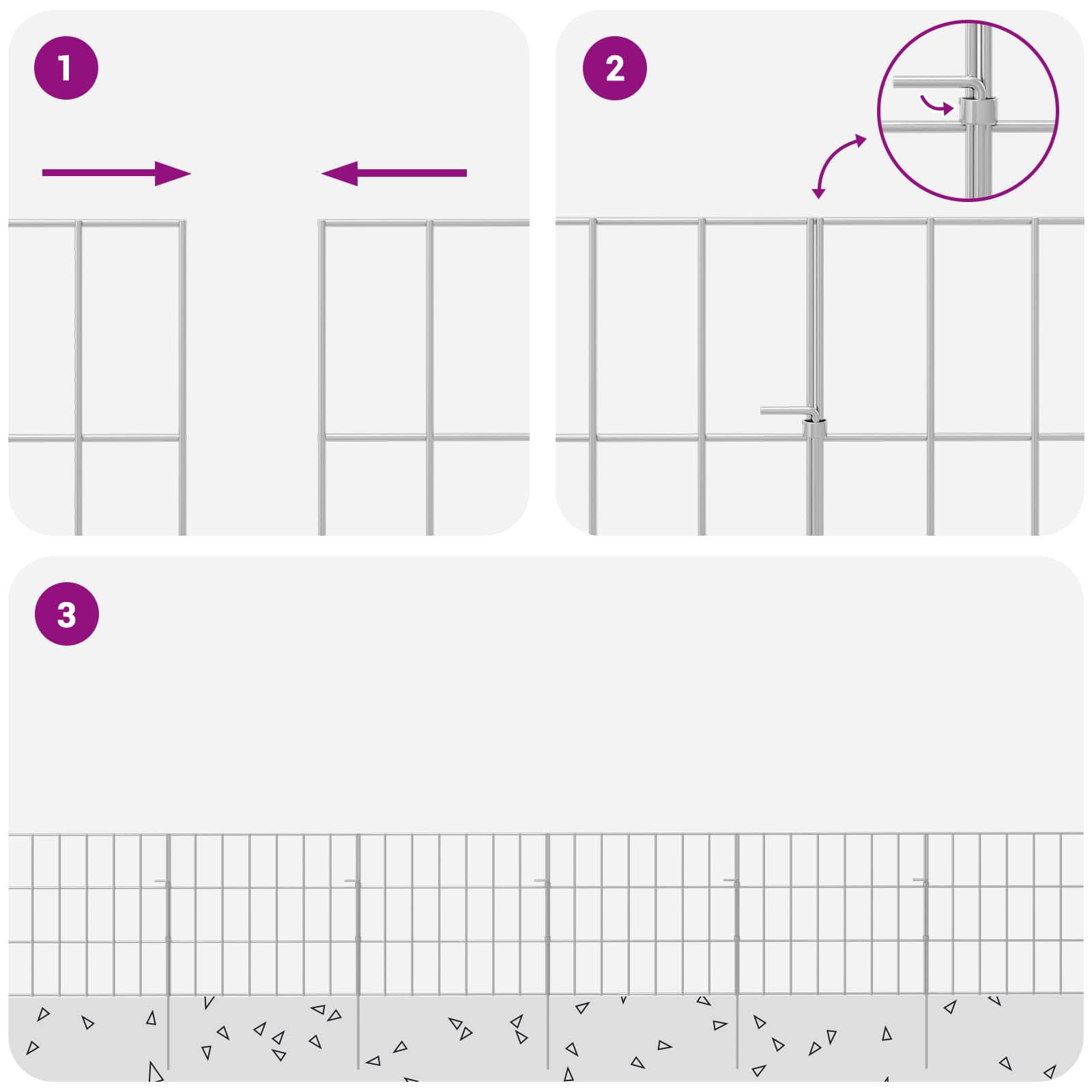 Ograda za vrt s kolčićima 24 pcs 35 x 30 cm Mesh Srebrna