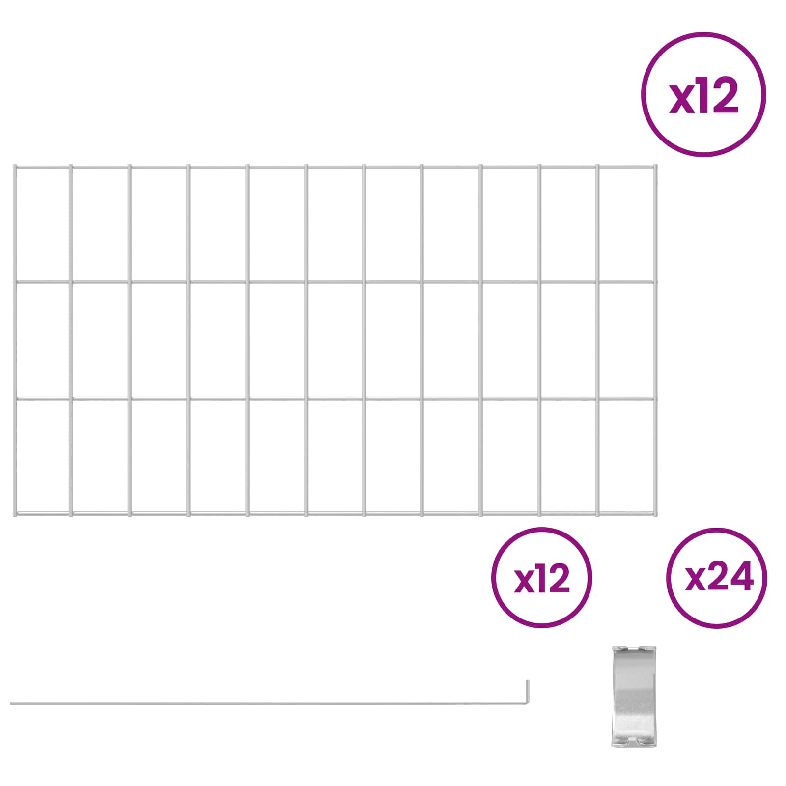 Ograda za vrt s kolčićima 12 pcs 55 x 30 cm Mesh Srebrna