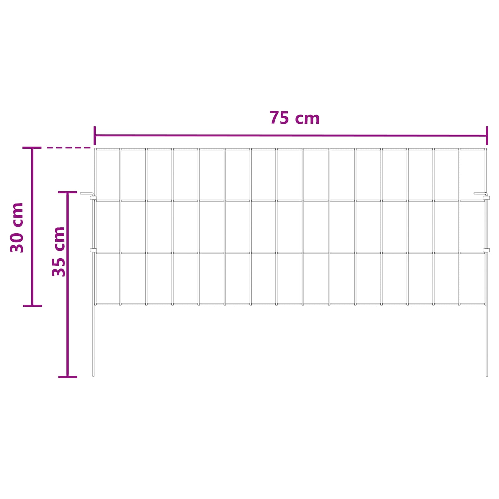 Ograda za vrt s kolčićima 12 pcs 75 x 30 cm Mesh Srebrna