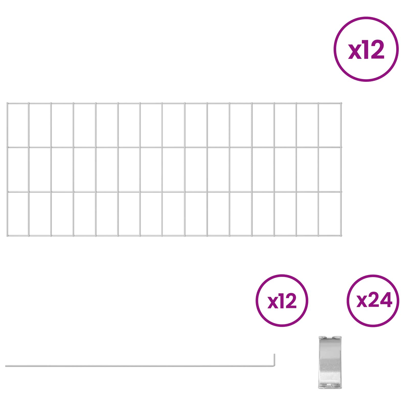 Ograda za vrt s kolčićima 12 pcs 75 x 30 cm Mesh Srebrna