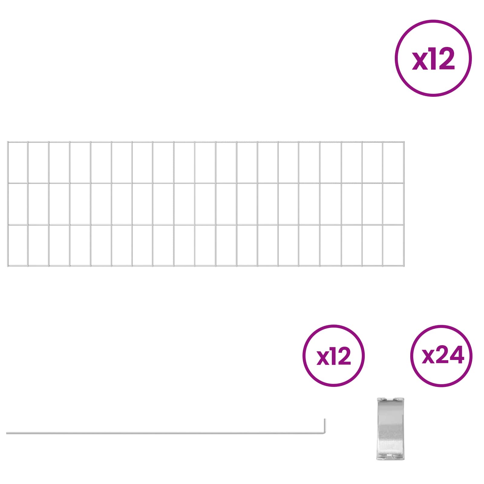 Ograda za vrt s kolčićima 12 pcs 95 x 30 cm Mesh Srebrna