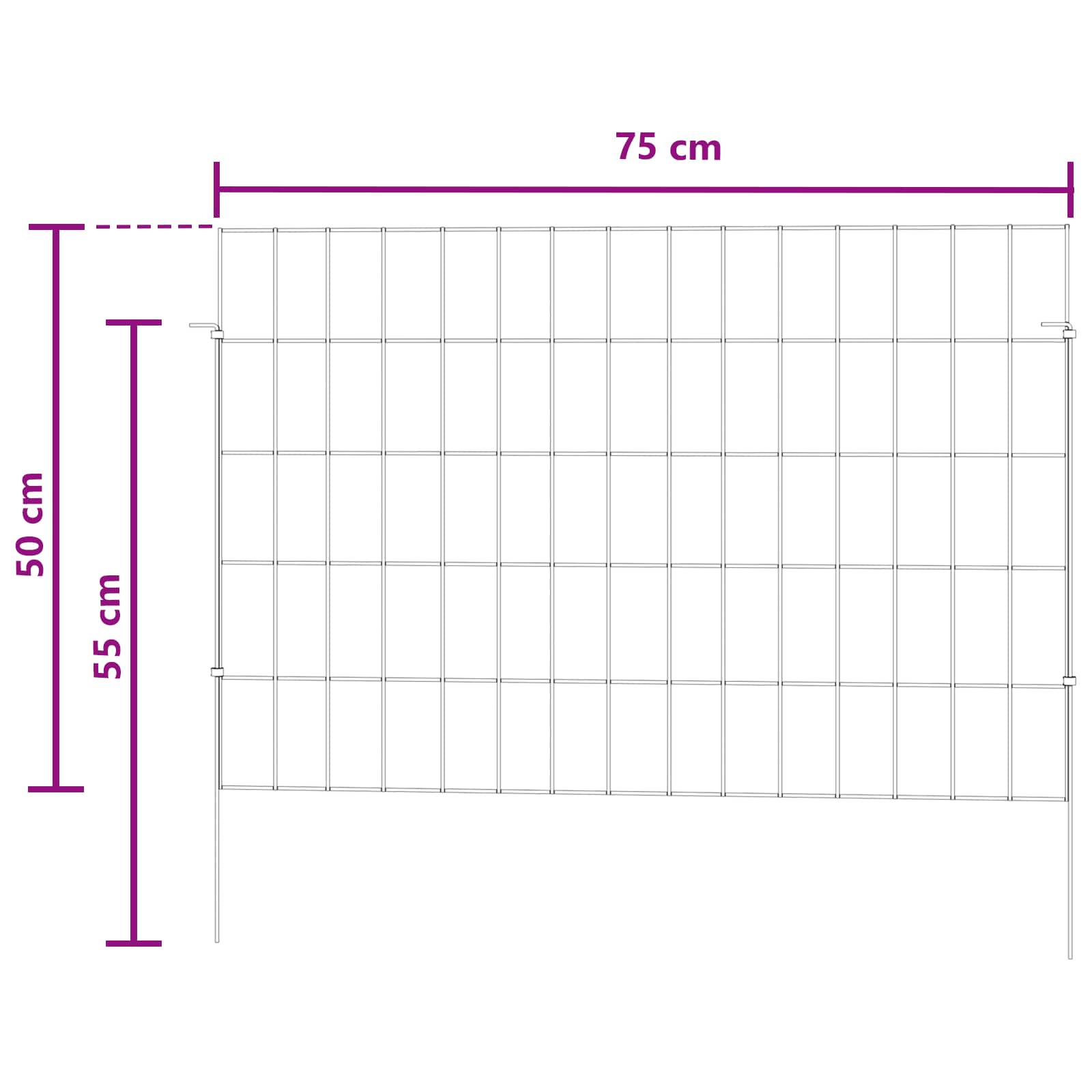 Ograda za vrt s kolčićima 12 pcs 75 x 50 cm Mesh Srebrna