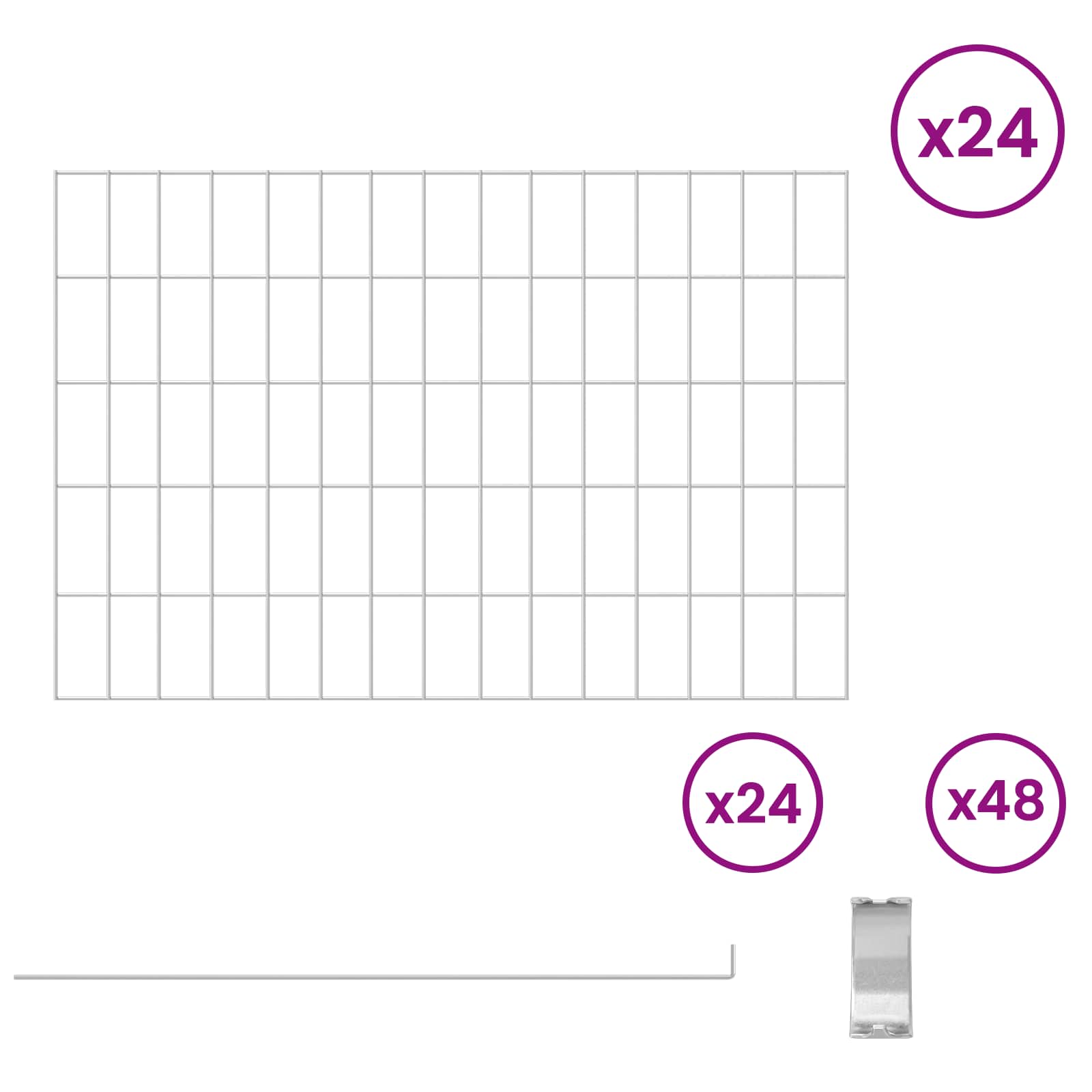 Ograda za vrt s kolčićima 24 pcs 75 x 50 cm Mesh Srebrna