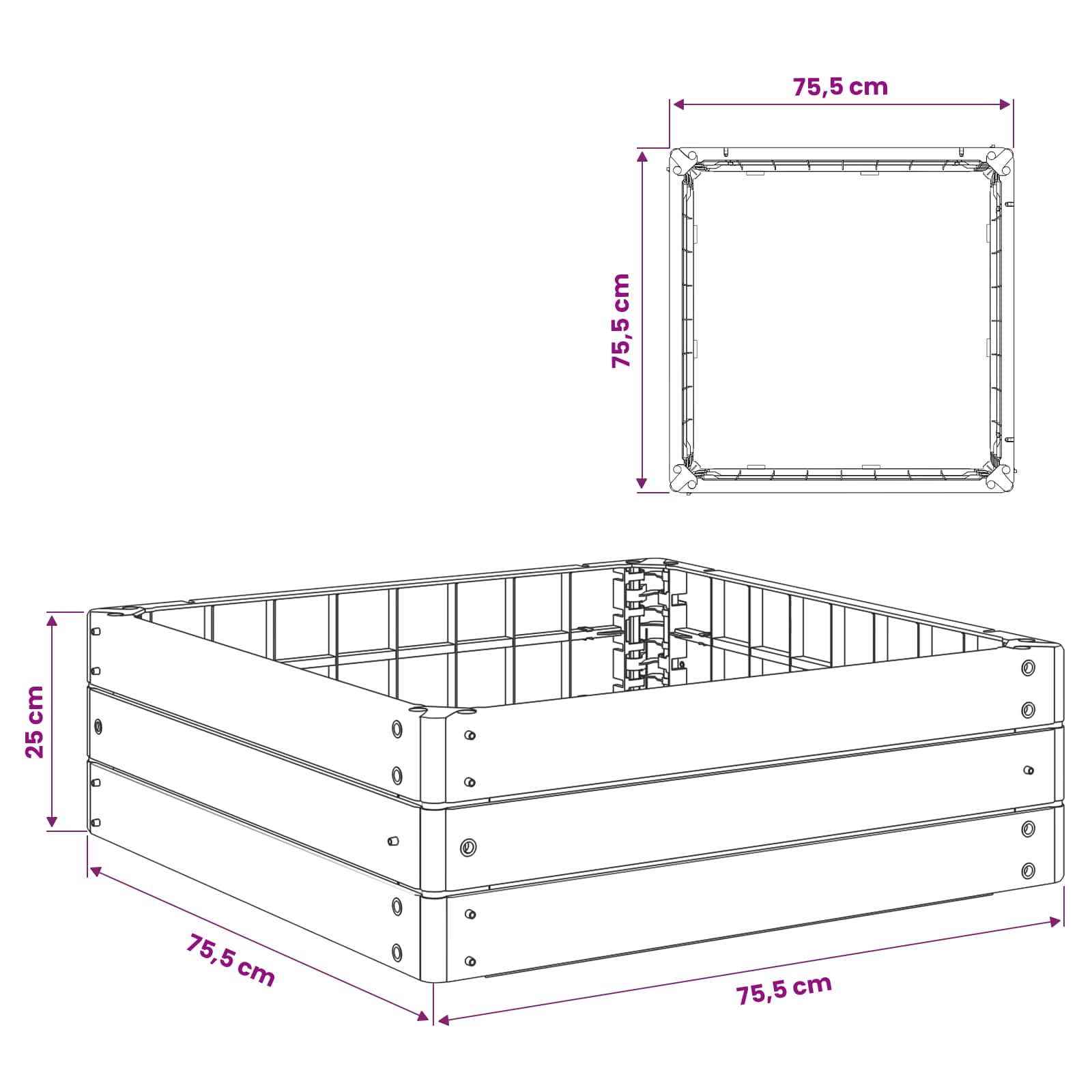 Povišena gredica Crna 75,5 x 75,5 x 25 cm PP
