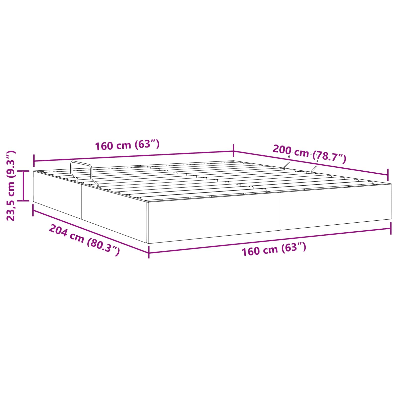 Otomanski krevet s pohranom Crna 160 x 200 cm Lažna koža
