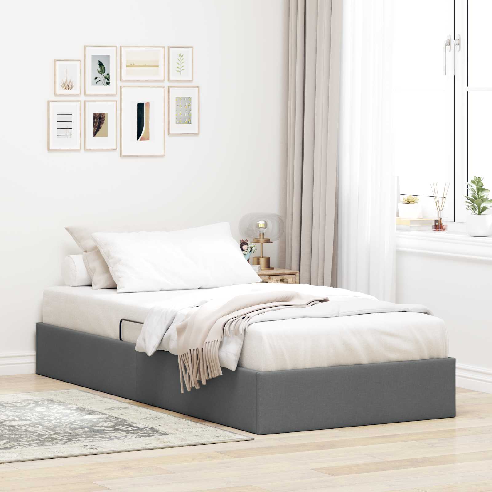Otomanski krevet s pohranom Tamno siva 100 x 200 cm tkanina