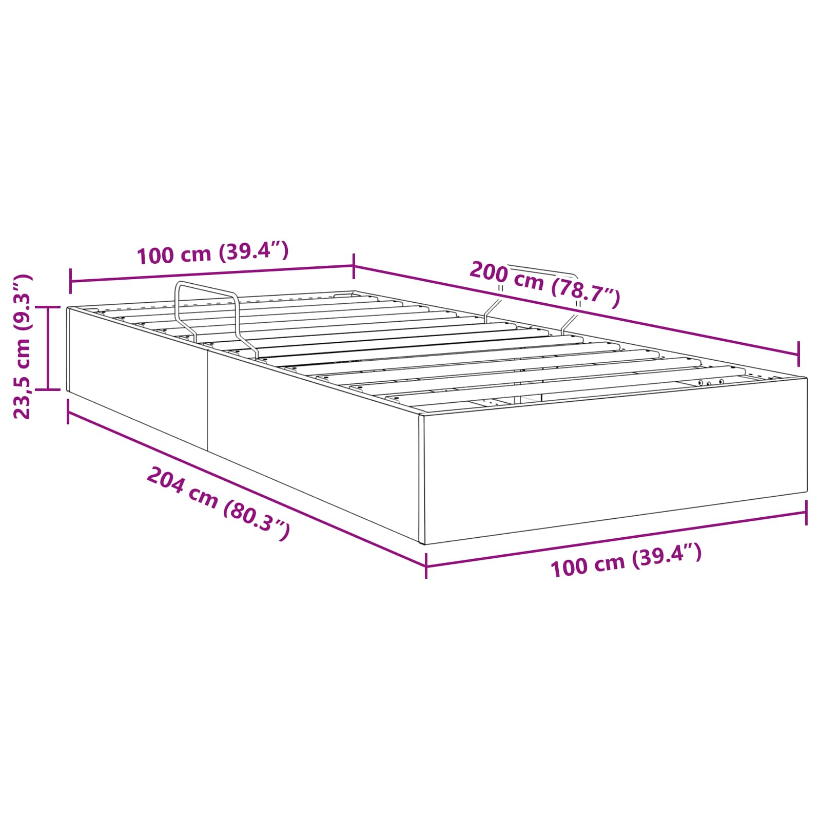 Otomanski krevet s pohranom Tamno siva 100 x 200 cm tkanina