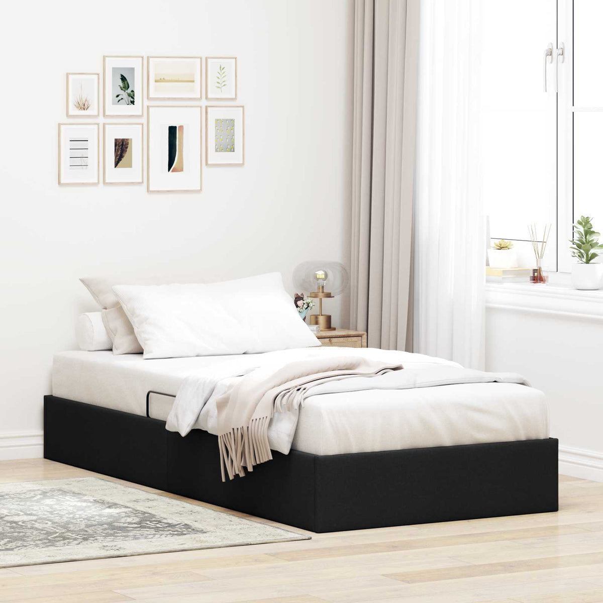 Otomanski krevet s pohranom Crna 100 x 200 cm tkanina