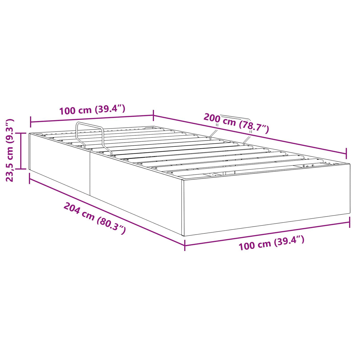 Otomanski krevet s pohranom Crna 100 x 200 cm tkanina