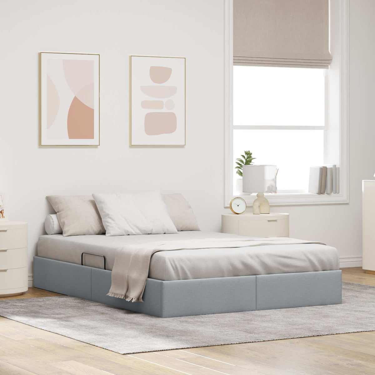 Otomanski krevet s pohranom Svijetlo siva 140 x 190 cm tkanina