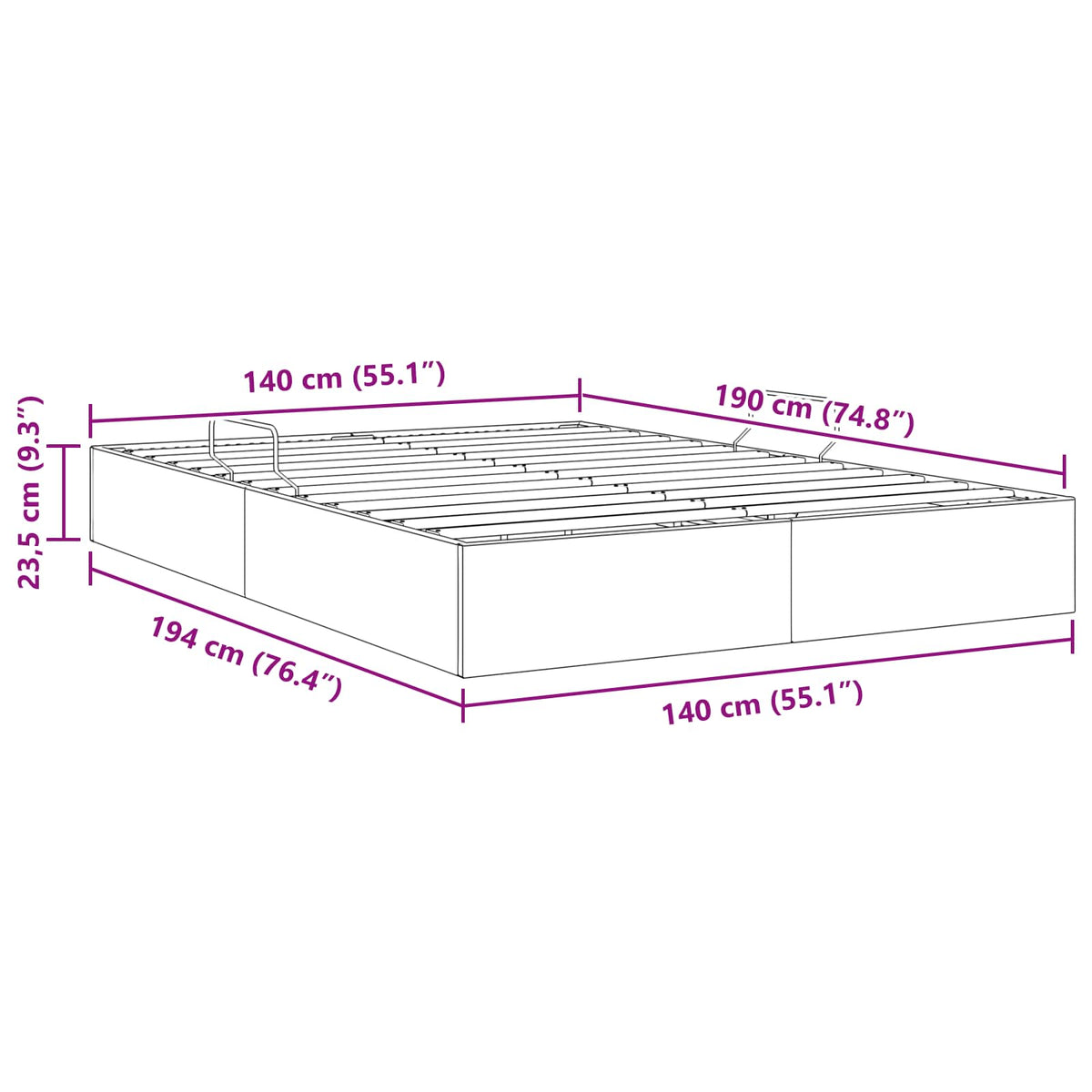 Otomanski krevet s pohranom Crna 140 x 190 cm tkanina