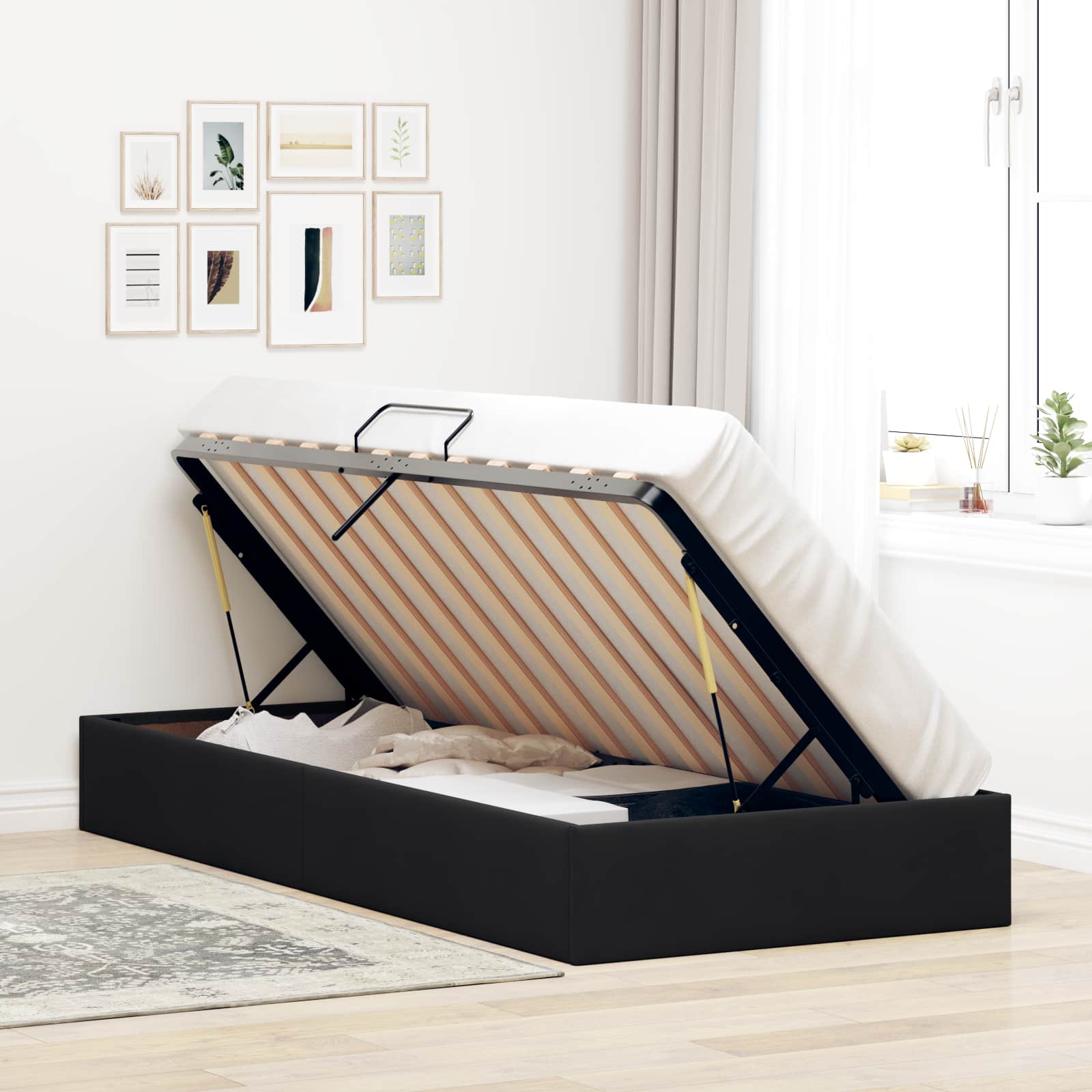 Otomanski krevet s pohranom Crna 90 x 190 cm Baršun