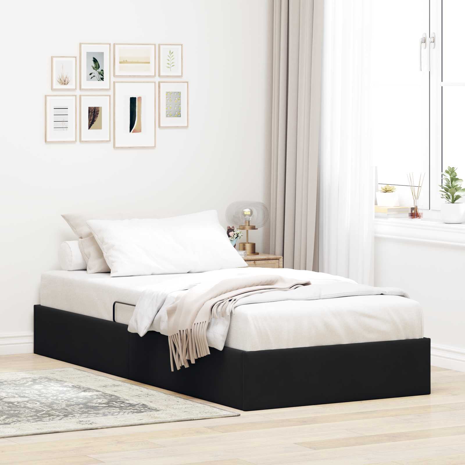 Otomanski krevet s pohranom Crna 90 x 200 cm Baršun