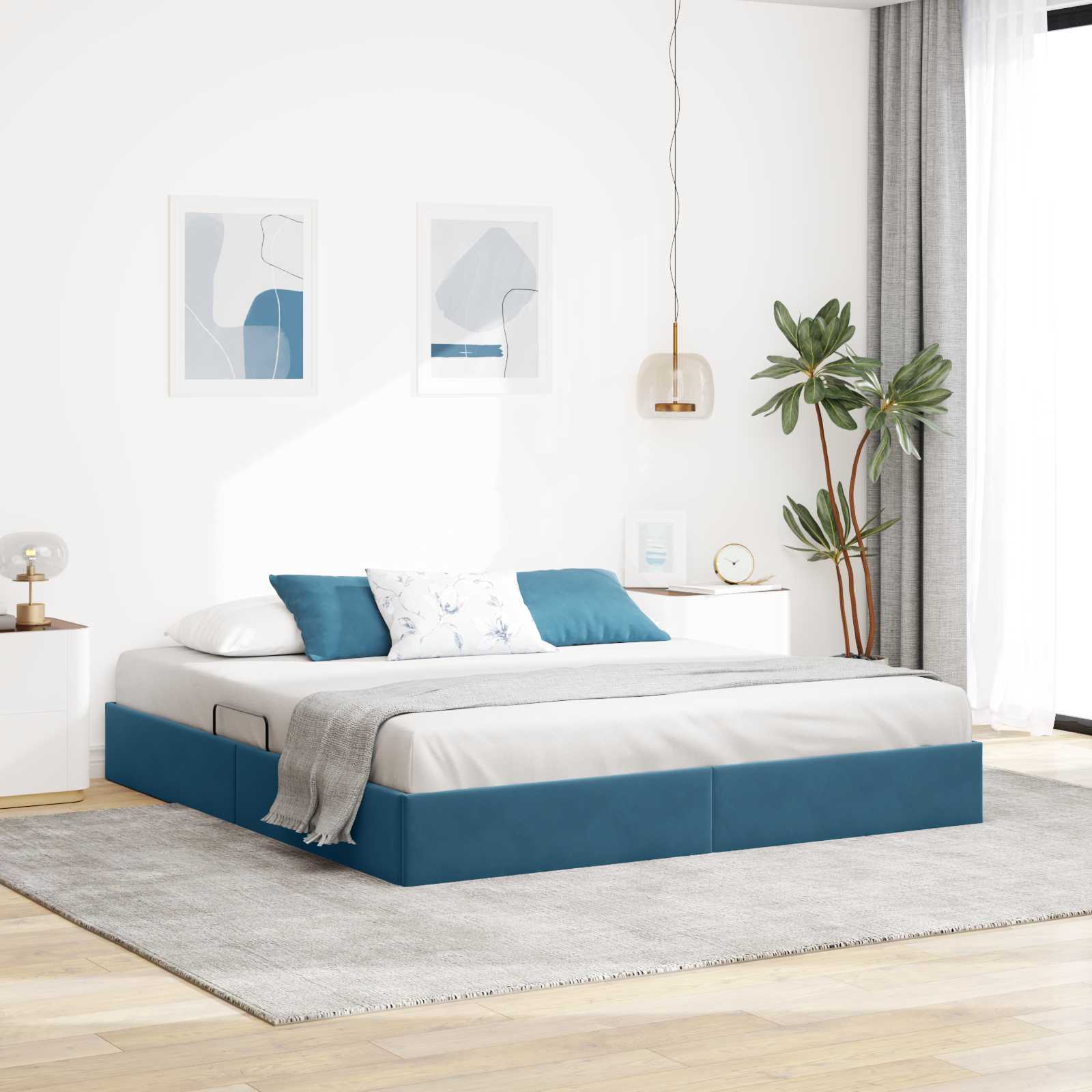Otomanski krevet s pohranom Tamno plava 160 x 200 cm Baršun