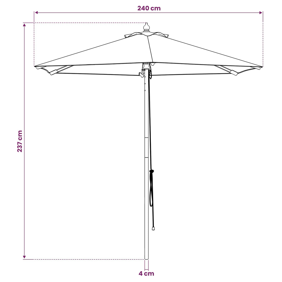 Vrtni suncobran Ø 240 x 237 cm Čvrsto drvo eukaliptusa Antracit