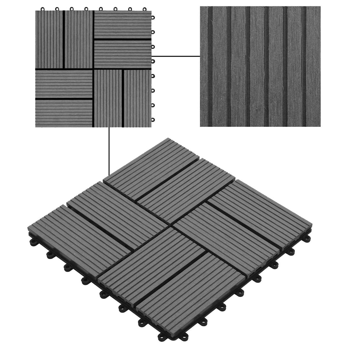 Pločice za decking 22 kom. Siva 30 x 30 cm WPC