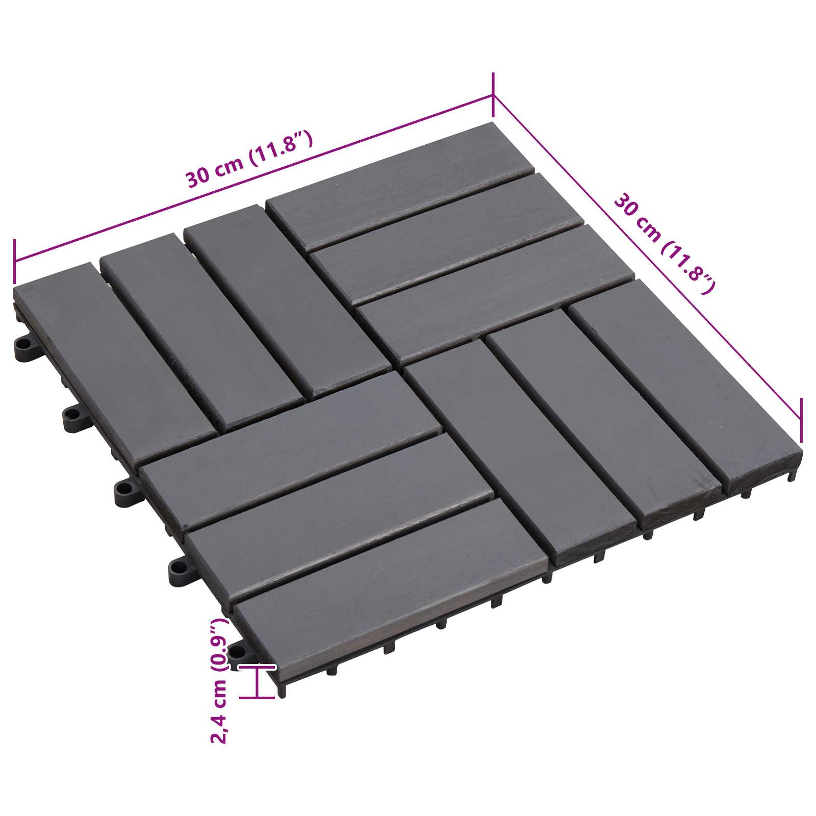 Pločice za decking 20 pcs Siva 30 x 30 cm Acacijsko drvo