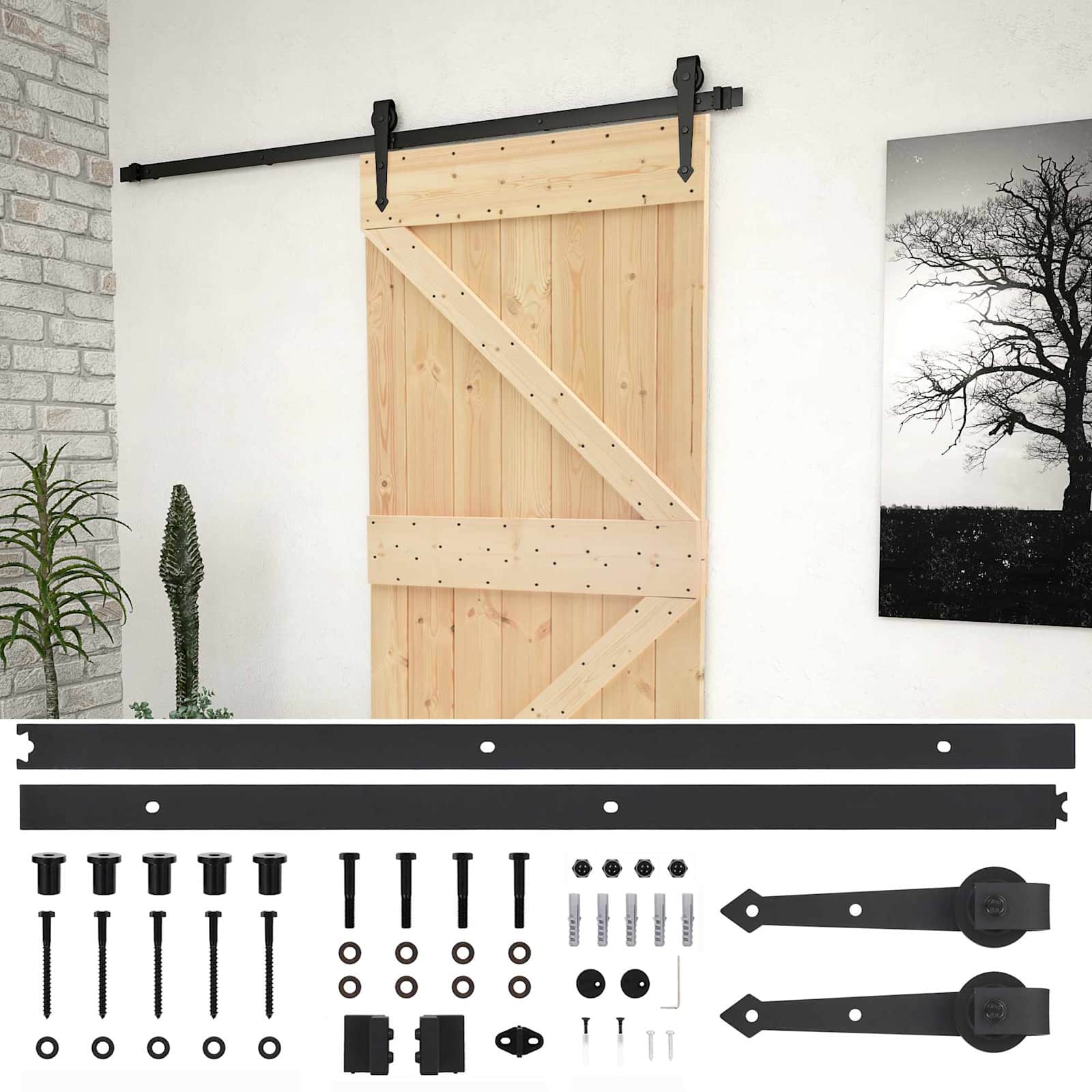 Klizna vrata Prirodna i crna 80 x 210 cm Masivna borovina