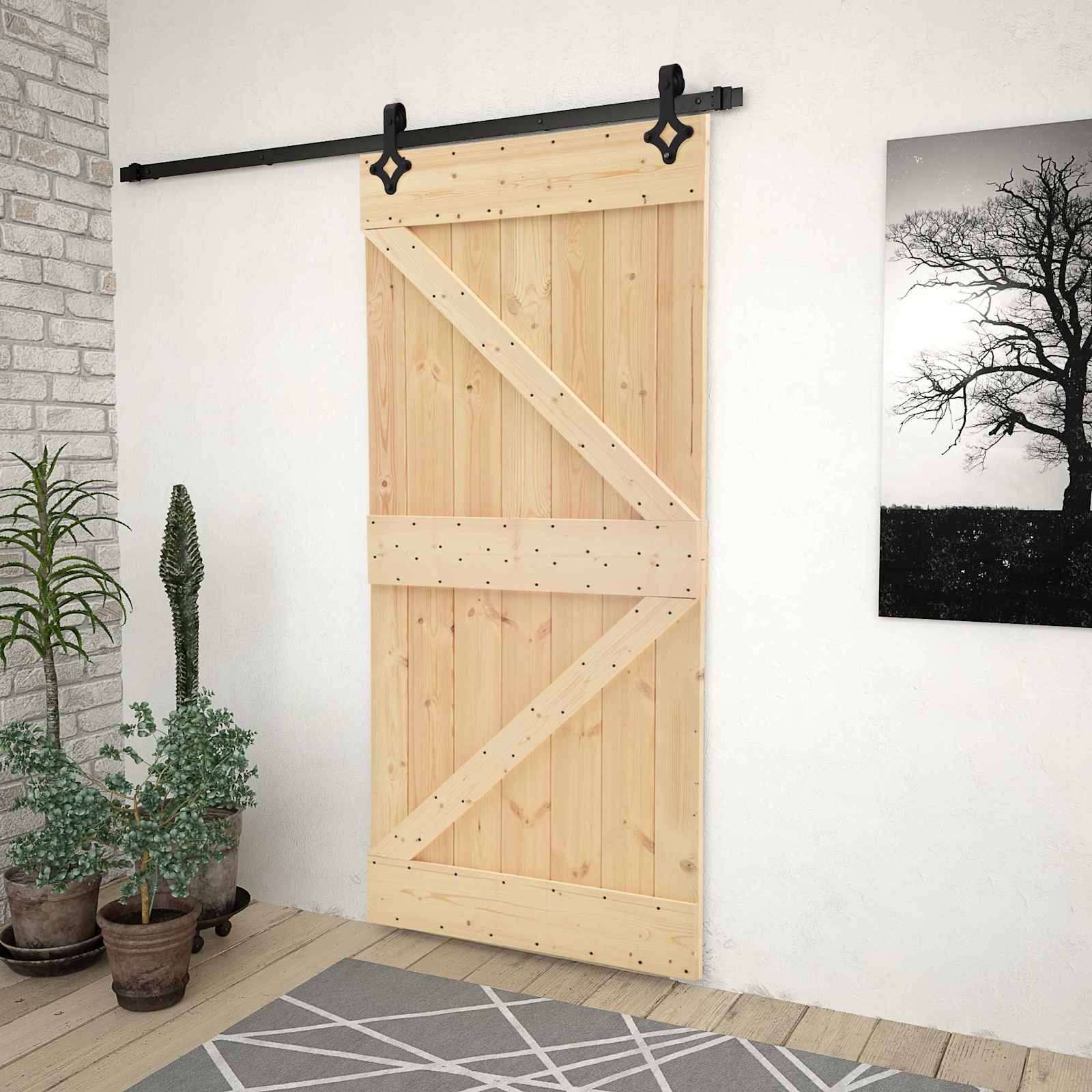 Klizna vrata Prirodna i crna 80 x 210 cm Masivna borovina