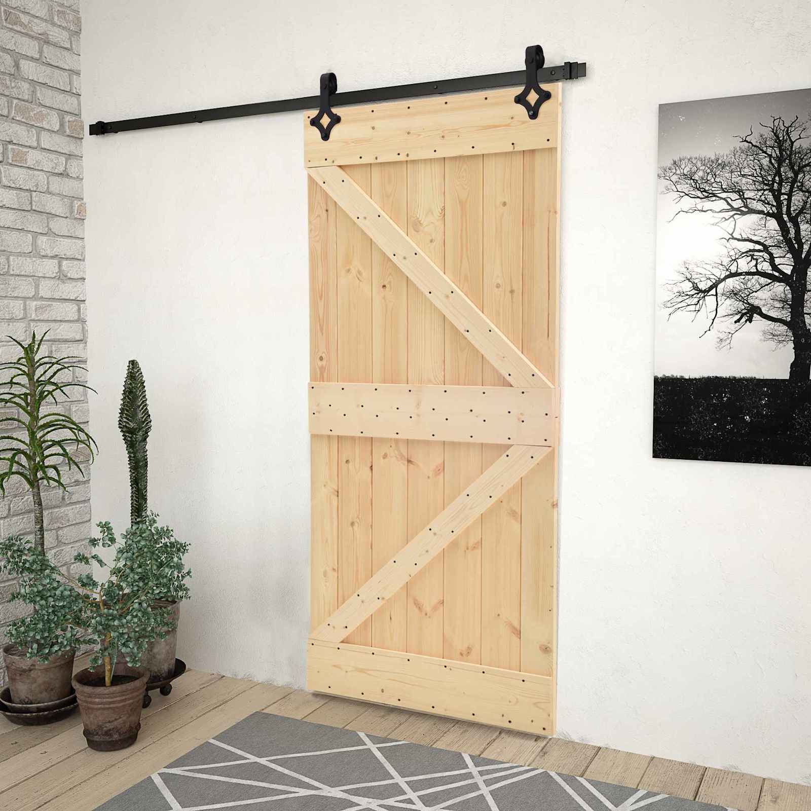 Klizna vrata 80 x 210 cm Masivna borovina Prirodna i crna