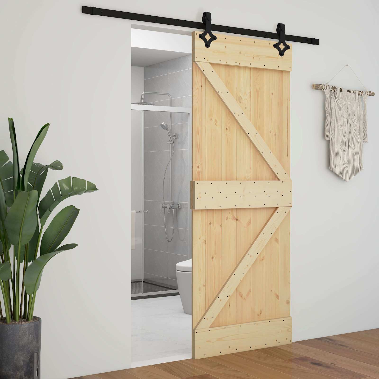 Klizna vrata 80 x 210 cm Masivna borovina Prirodna i crna
