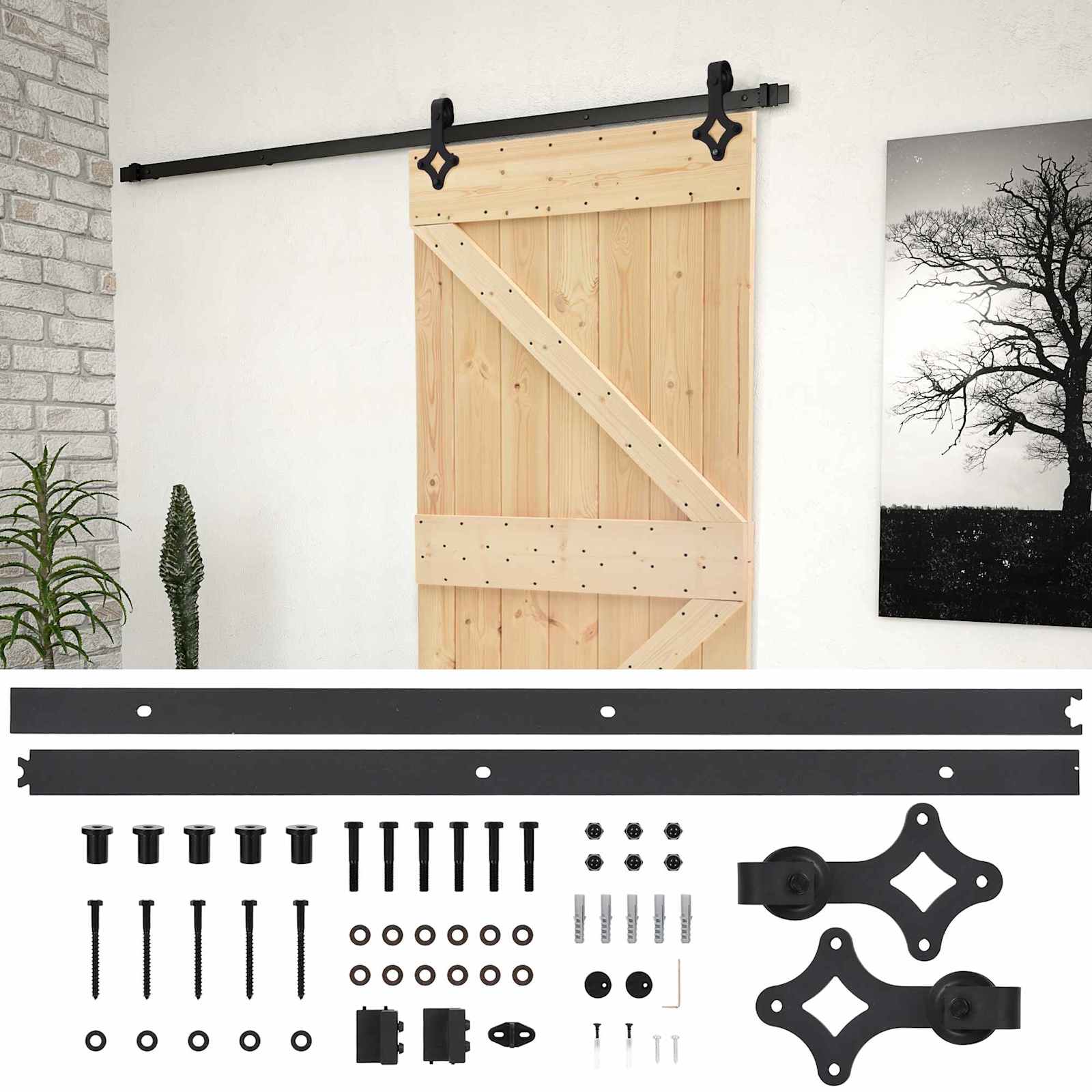 Klizna vrata 80 x 210 cm Masivna borovina Prirodna i crna