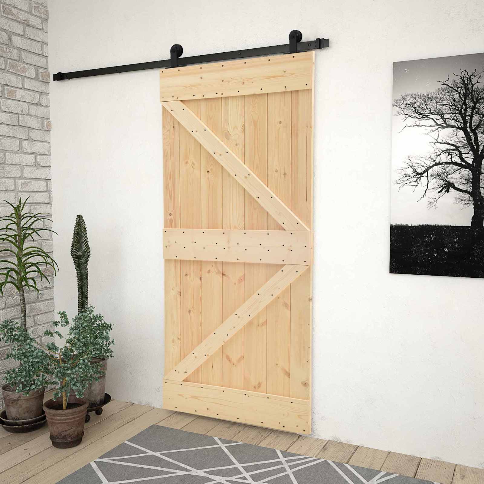 Klizna vrata 80 x 210 cm Masivna borovina Prirodna i crna