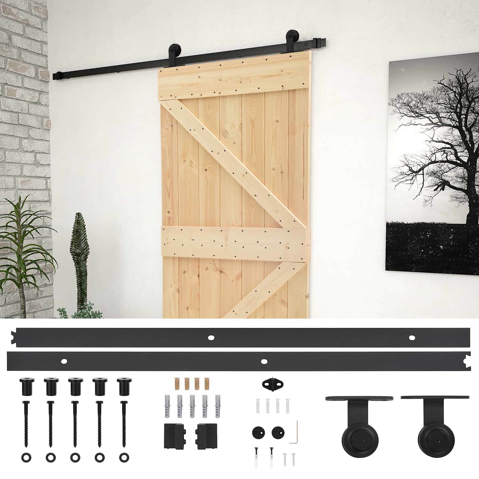 Klizna vrata 80 x 210 cm Masivna borovina Prirodna i crna