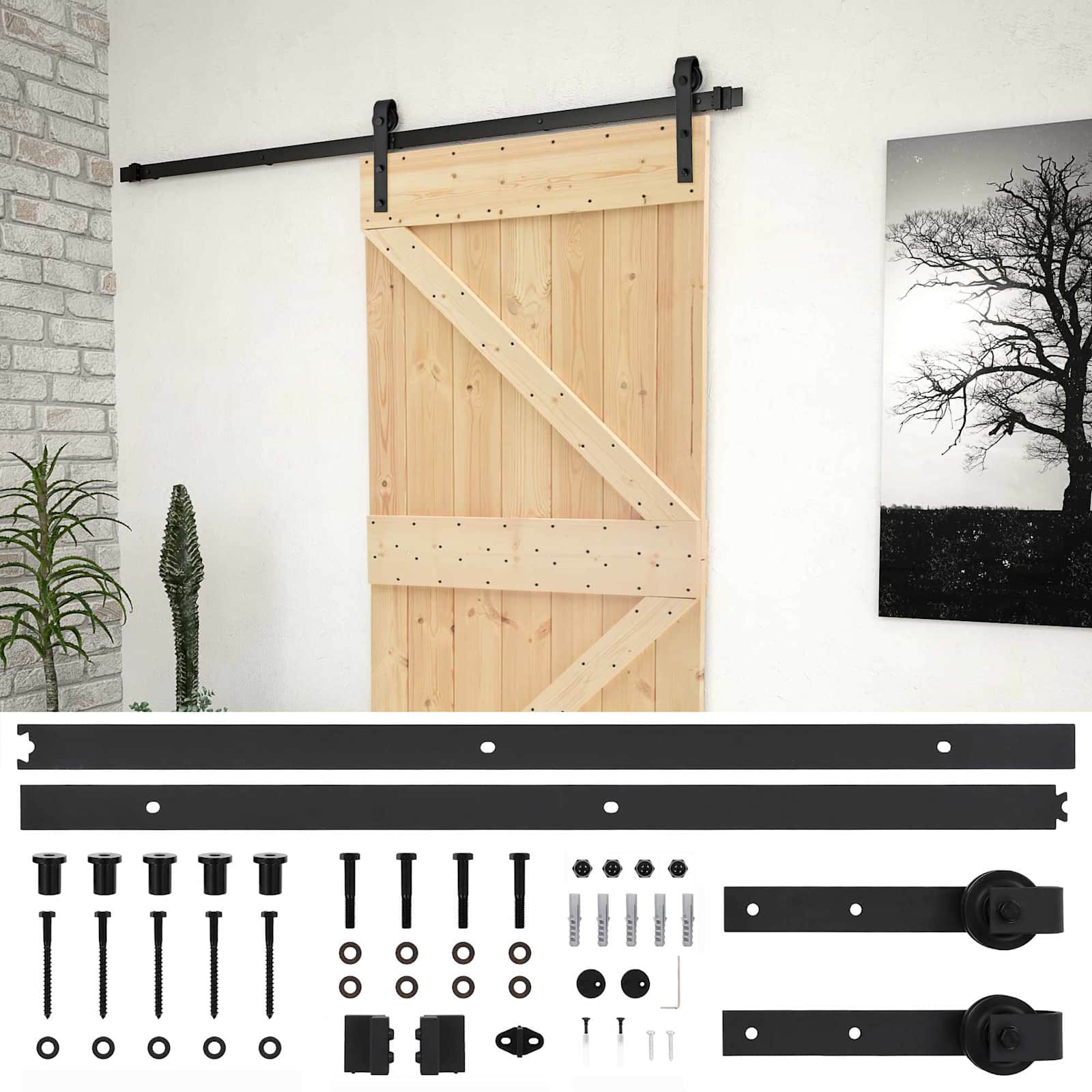 Klizna vrata Prirodna i crna 80 x 210 cm Masivna borovina
