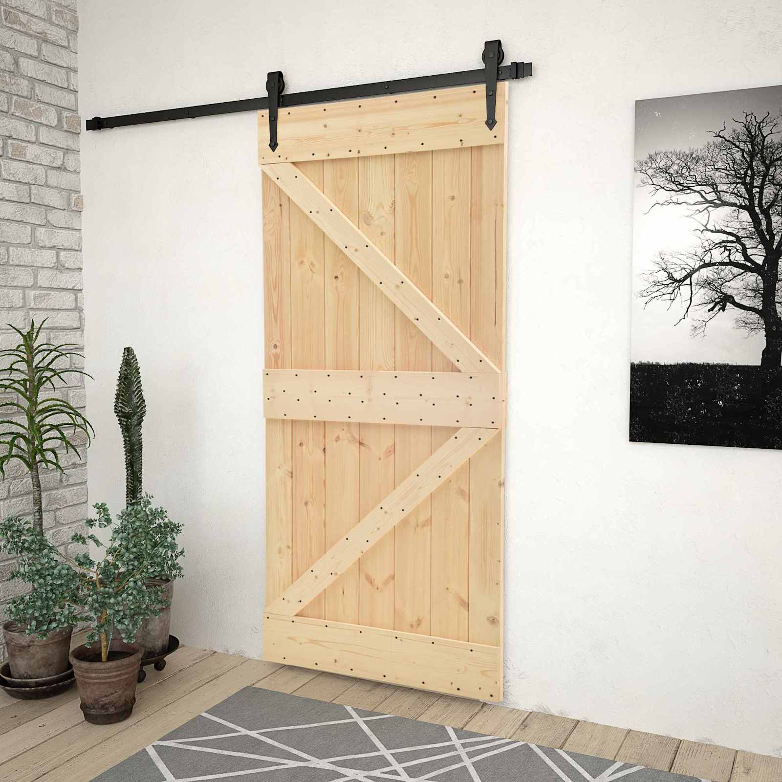 Klizna vrata Prirodna i crna 90 x 210 cm Masivna borovina