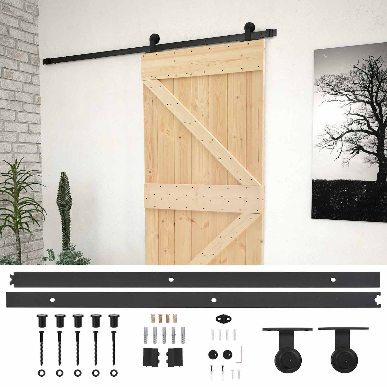 Klizna vrata Prirodna i crna 90 x 210 cm Masivna borovina