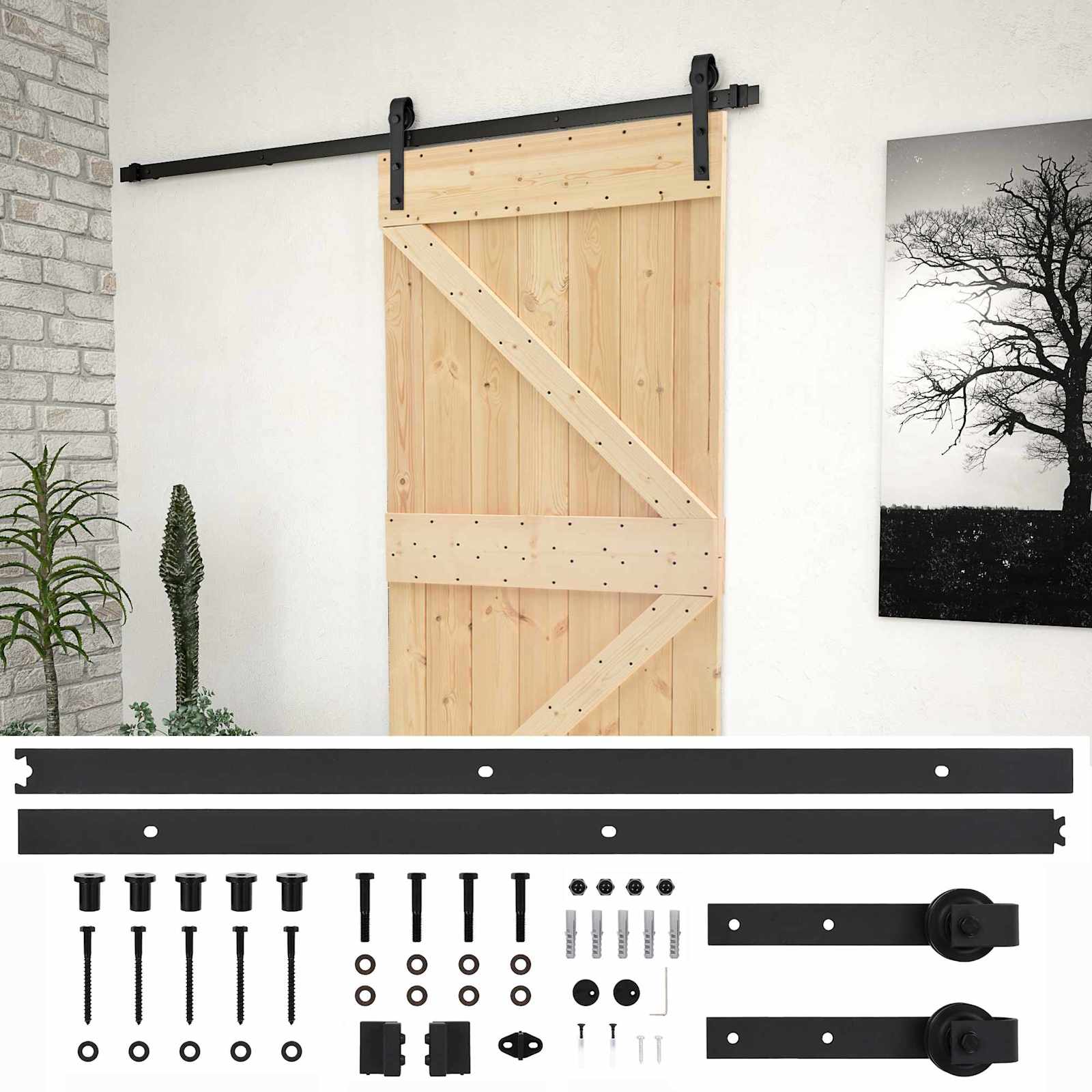 Klizna vrata Prirodna i crna 90 x 210 cm Masivna borovina