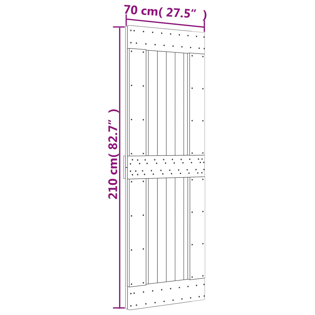 Klizna vrata Prirodna i crna 70 x 210 cm Čvrsta borovina