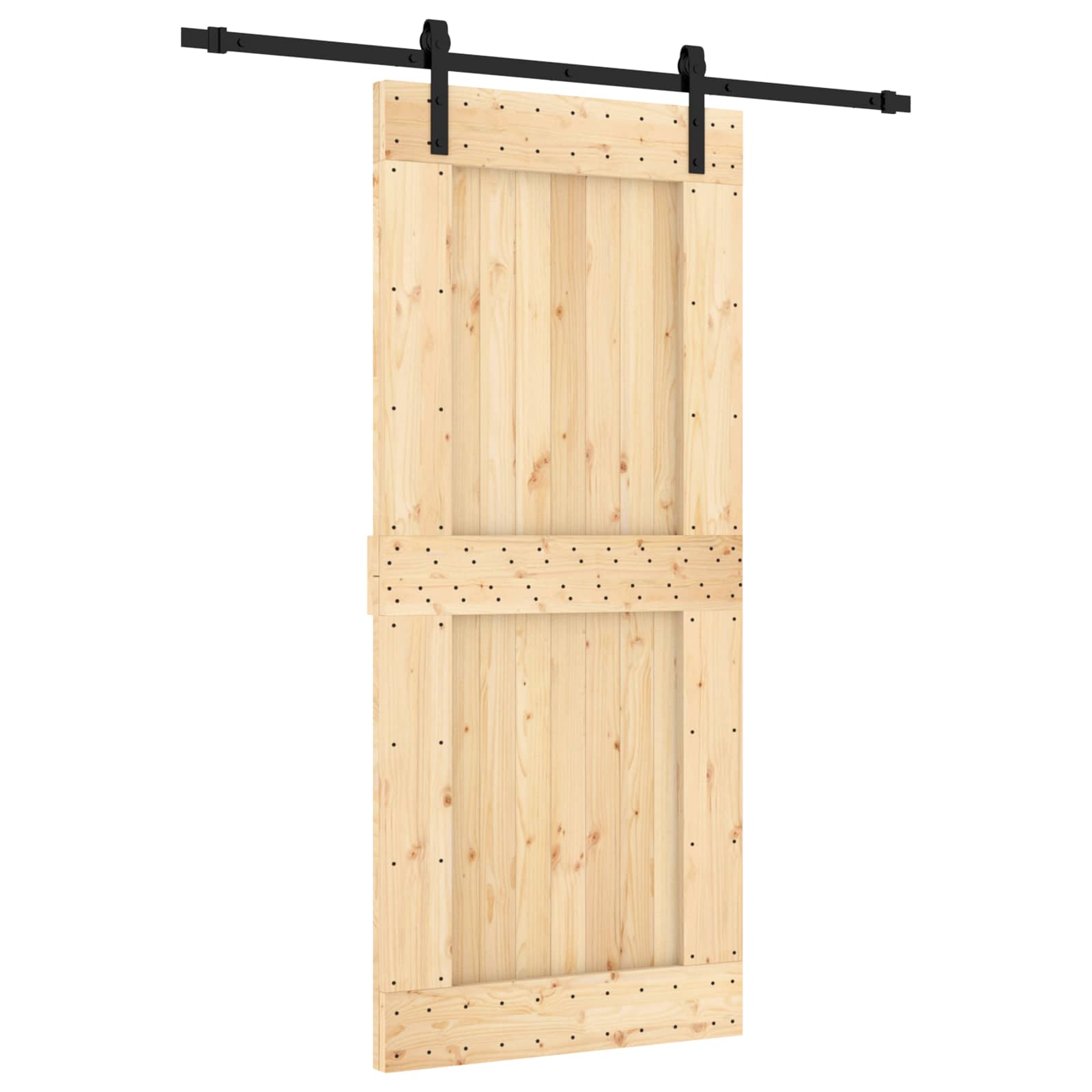 Klizna vrata Prirodna i crna 90 x 210 cm Čvrsta borovina