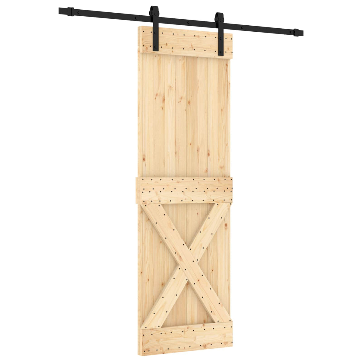 Klizna vrata Prirodna i crna 70 x 210 cm Čvrsta borovina