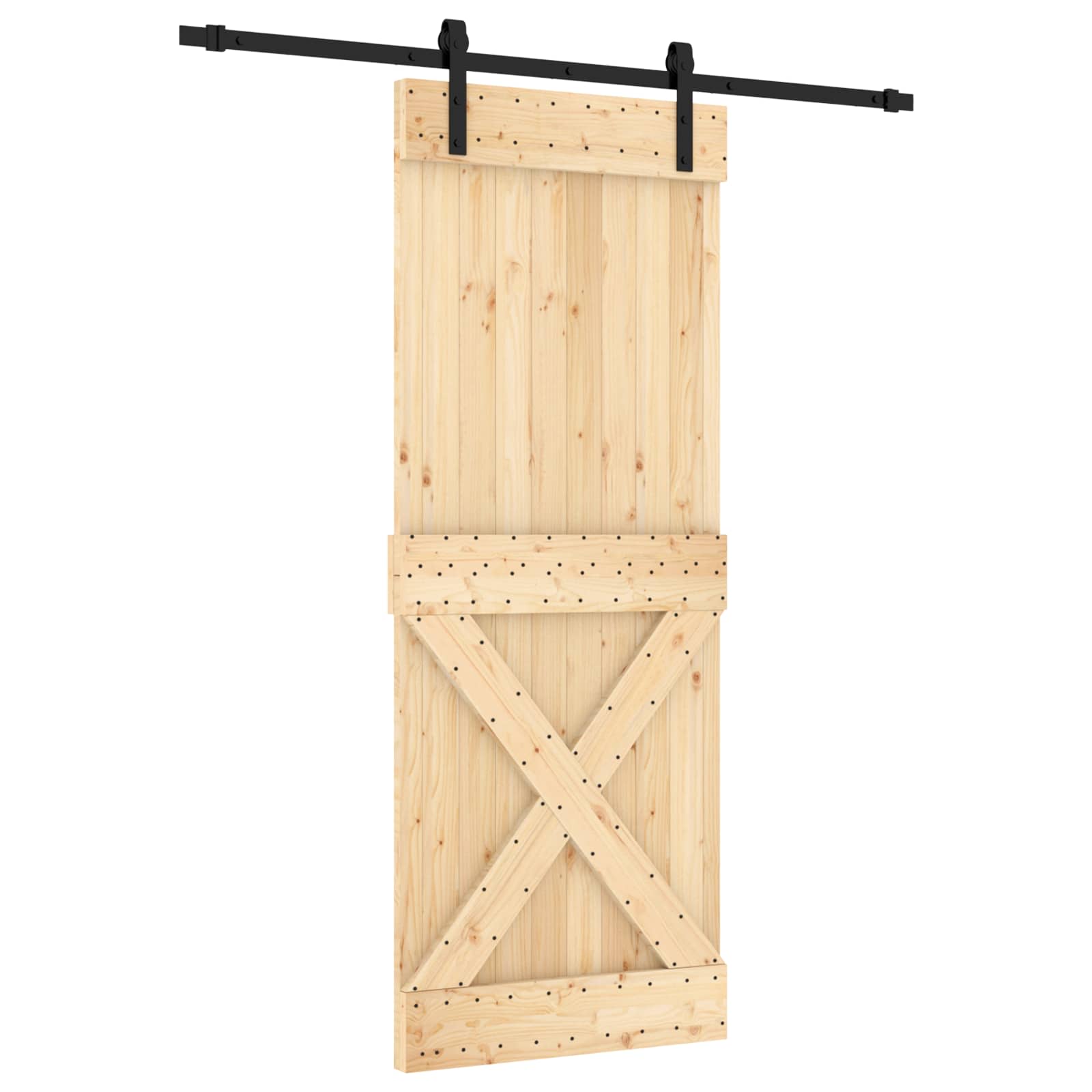 Klizna vrata Prirodna i crna 80 x 210 cm Čvrsta borovina