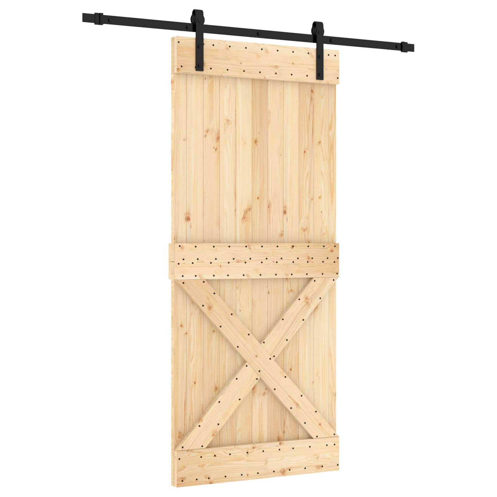 Klizna vrata Prirodna i crna 90 x 210 cm Čvrsta borovina