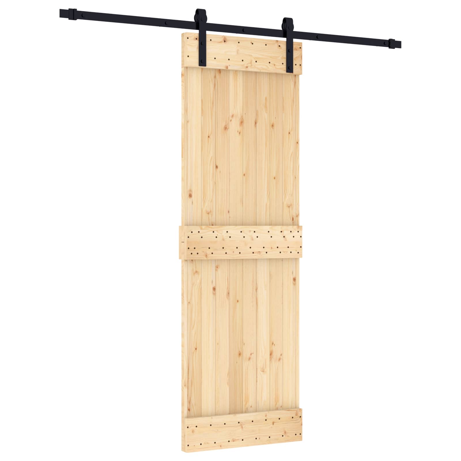Klizna vrata Prirodna i crna 70 x 210 cm Čvrsta borovina