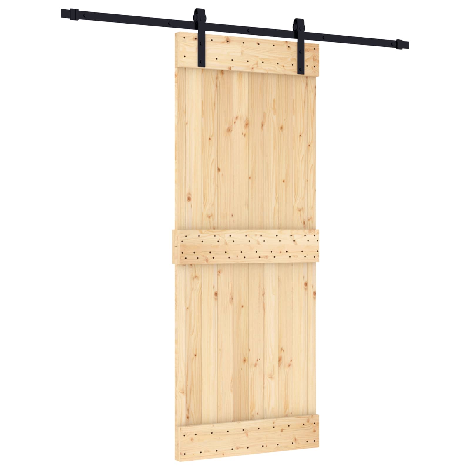 Klizna vrata Prirodna i crna 80 x 210 cm Čvrsta borovina
