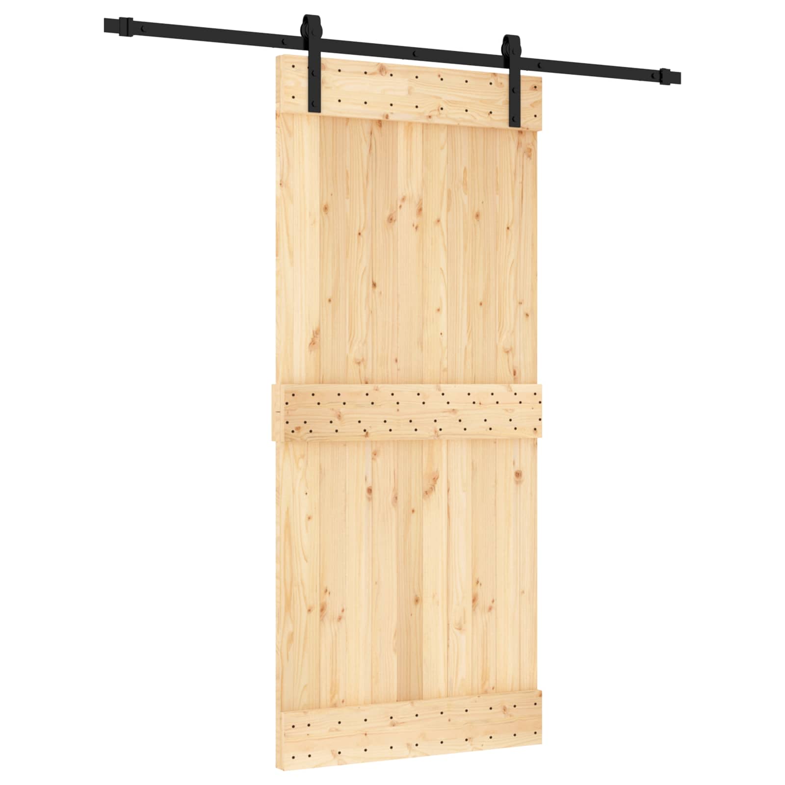 Klizna vrata Prirodna i crna 90 x 210 cm Čvrsta borovina