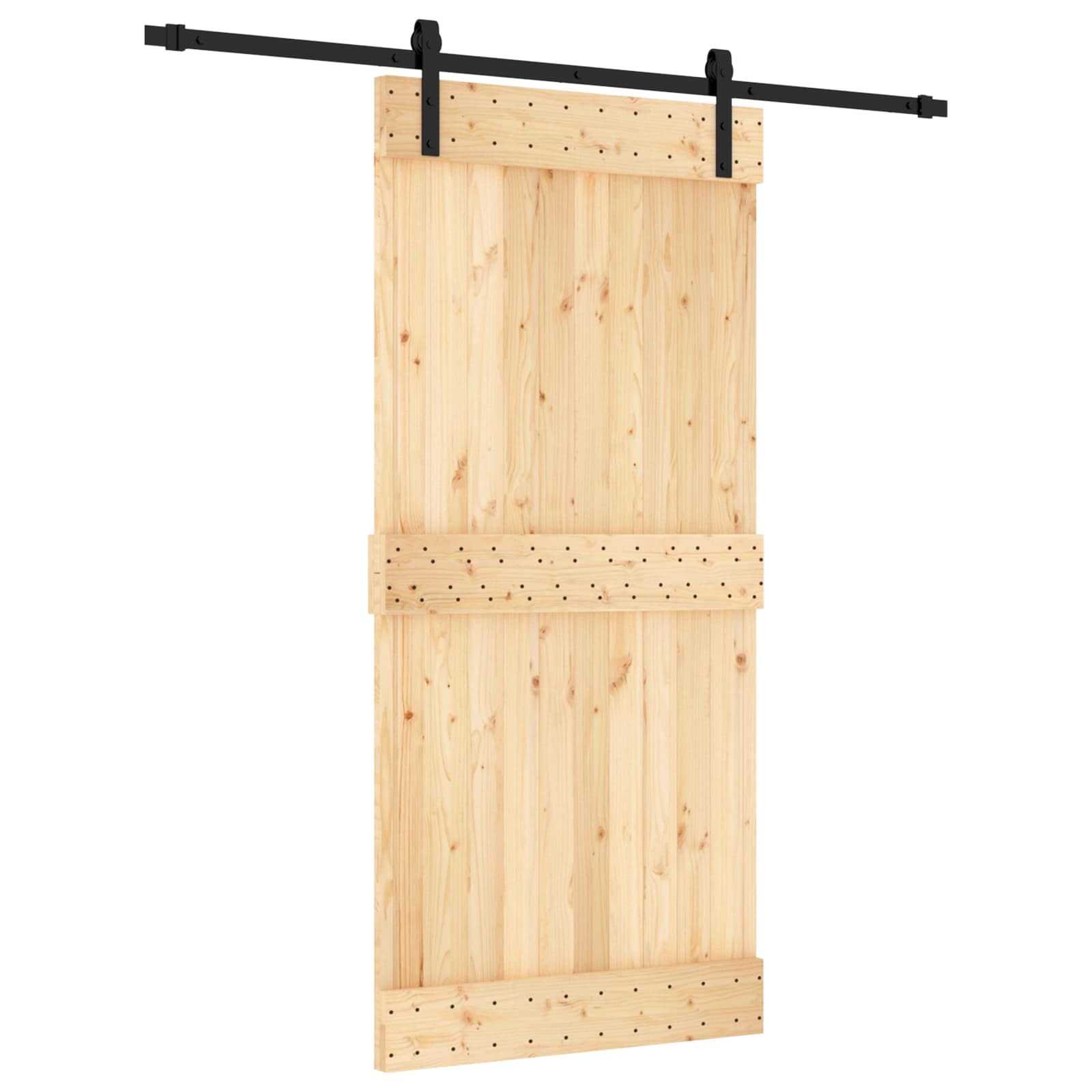 Klizna vrata Prirodna i crna 95 x 210 cm Čvrsta borovina